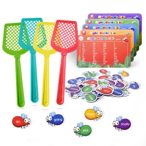 Gamenote Sight Word Learning Tool, Educational Flash Card Game with 520 Dolch Fry Sight Words, 4 Fly Swatters, and Learning Materials for Classrooms, Vocabulary Flashcards, Word Cards