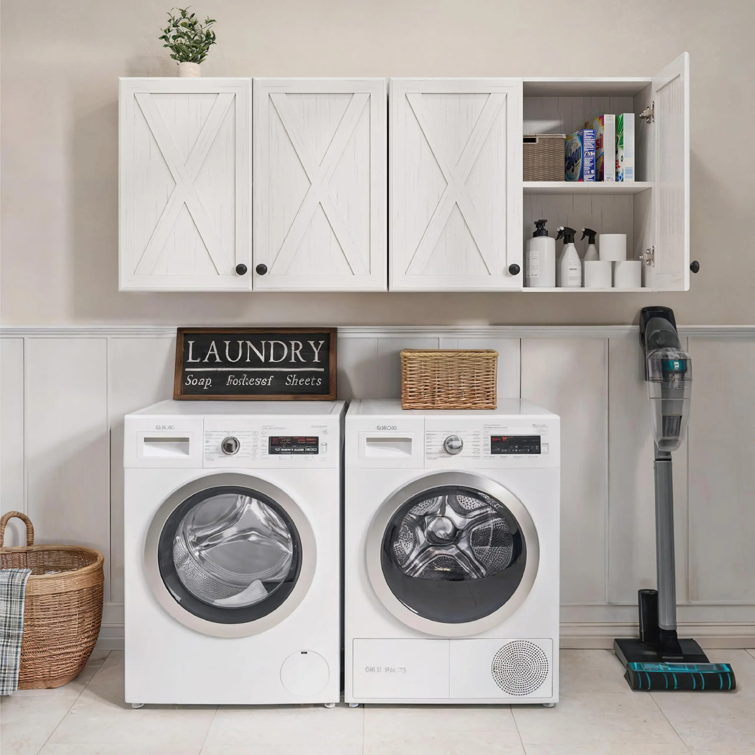 Cabin Style Large Wall Cabinet - Farmhouse Upper Kitchen & Laundry Wall-Mounted Storage Cabinet with Doors, Adjustable Shelves Kitchen Furniture, Bath Storage Solutions, 30" W x 24" H x 12" D
