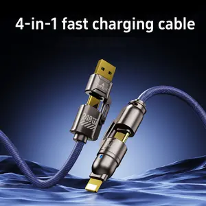 Navy Blue 4-in-1 multi Fast Charging Cable for Apple Lightning & Android Type-C Devices Braided Wires Compatible with Mobile Phones Laptops Tablets Cellphone Charger 240w USB-C PD Long Cord Bend Resistant