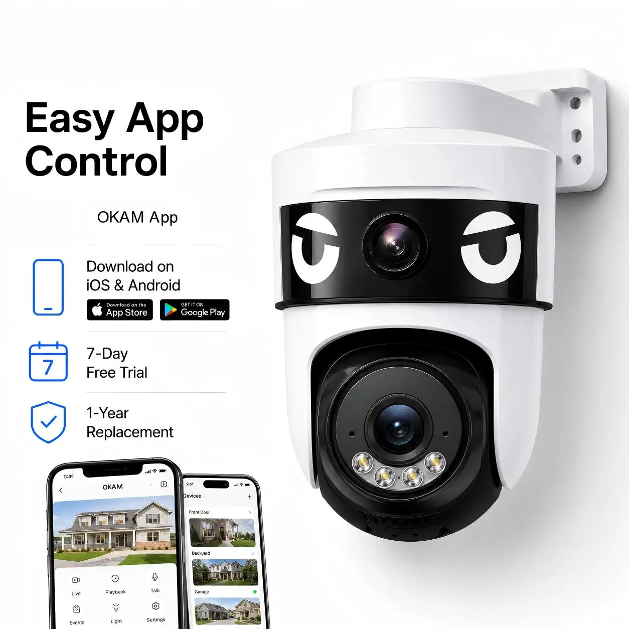 Home Security Dual-Lens WiFi Camera - 355° Panoramic View, 1080p HD, 60fps Smooth, Corded Power, Wall Mount Compatible Security Cameras & Systems