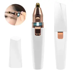 Women's Electric Eyebrow Trimmer Pen, Mini Cordless Compact Hair Removal Tool with Built-in LED Light, Gentle Pain-Free Stainless Steel Blades