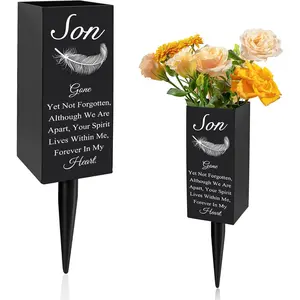 Son Cemetery Vases for Grave, Metal Cemetery Grave Flower Vase with Stake, Son Grave Cemetery Decorations, Metal Memorial Grave Markers, Graveside Decor Sign for Grave Outdoor Yard