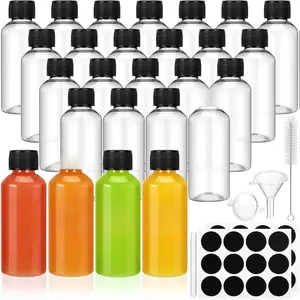 Bottles with Caps 2 oz, 16 Pack Mini Reusable Plastic Juice Shot Bottles with Lids for Juice, Oil and Liquid Samples