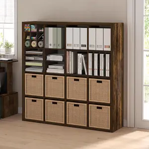 16-Cube Thick-Frame Composite Wood Modern Bookcase, Reversible Open-Back Cubicle Bookshelf, 14.6x57.8x58in, for Living Room, Home Office