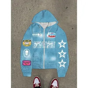 Men’s zip-up hoodie, retro street style, fashionable letter-print hooded sweatshirt, loose casual long-sleeve pullover, suitable for autumn and winter wear, thick and soft fabric, men’s top suitable for everyday wear GARMENTARY