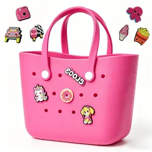 Women's Fashion Eva Handbag, Large Capacity Beach Bag, Versatile Crossbody Bag, Perfect for Work, Travel, Beach, Includes 10 DIY Charms