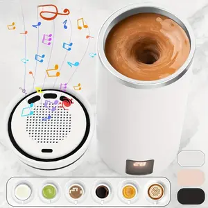 Auto-Stirring Smart Coffee Mug with Bluetooth Speaker, Temperature Display & USB-Rechargeable LED Light - Portable Vacuum Insulated Sports Bottle with
