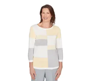 Alfred Dunner Petite Ribbed Colorblock Jewel Neck Sweater