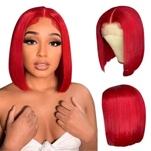 Red Bob Wig Human Hair 13x4 HD Lace Front Wigs Human Hair Pre Plucked Straight Bob Wigs for Women Lace Frontal Wig Red Color