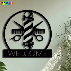 1pc Barber Pole & Scissors Metal Wall Art, Barber Shop Welcome Statue Mural, Intricate Craftsmanship, Perfect for Housewarming, Fathers Day Decor, Modern Home Decor, Barbershop Salon Man Cave Decor, Ideal Gift for Barber Shop Owners, Home Decor Products