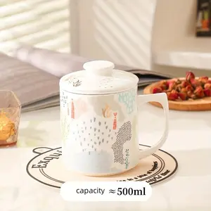 Ceramic Tea Cup Set with Lid and Strainer, High Aesthetic Water Separation Design, Ideal for Coffee, Breakfast, Afternoon Tea