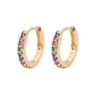 Rainbow Gemstone Huggie Hoop Earrings