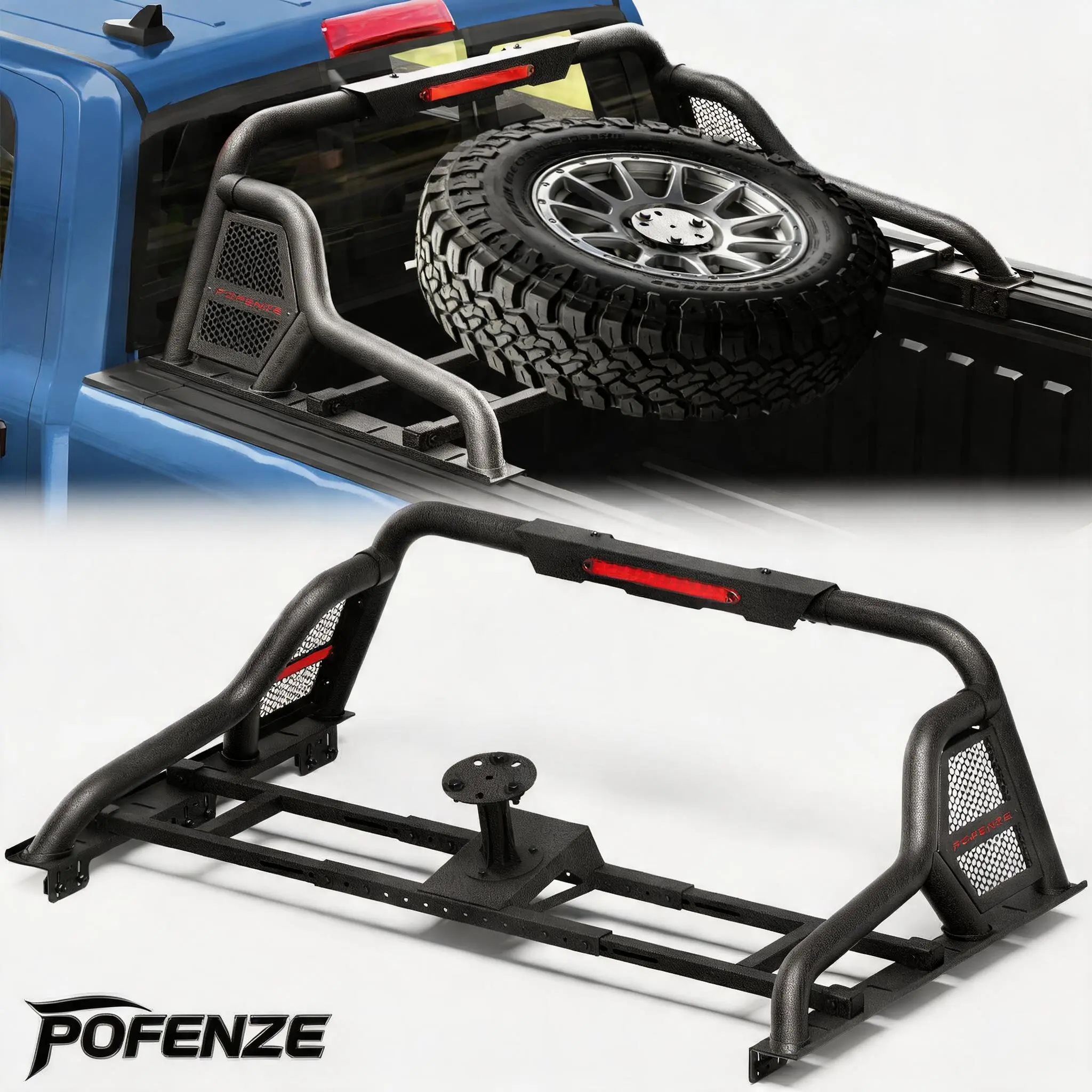 POFENZE-Mestan Heavy-Duty Adjustable Truck Roll Bar Chase Rack for Full-Size Trucks, Compatible with Chevrolet Silverado, Toyota Tundra, Ford F-Series Super Duty, Ram, Nissan Titan/Titan XD, GMC Sierra (Fits 1500/2500/3500 Models) Universal Steel Bed Kit,