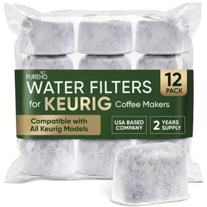 12-Pack KEURIG Compatible Activated Charcoal Water Purification Filter Replacement by PureHQ - Universal Fit for Keurig and Breville Coffee Machines - Pure and Refresh Taste
