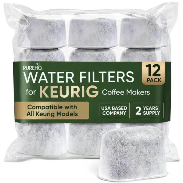 12-Pack KEURIG Compatible Activated Charcoal Water Purification Filter Replacement by PureHQ - Universal Fit for Keurig and Breville Coffee Machines - Pure and Refresh Taste