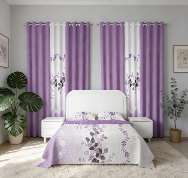 Christmas Purple Leaf Ombre Bedspread Set 9 Piece Lightweight Coverlet with Shams Pillowcases and Window Panels Reversible Fade Resistant Digital Print Bamboo Microfiber Soft Touch for Cozy Nights