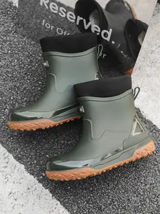 Men's High-Quality Rain Boots Closed, Suitable for Fishing and Gardening, Easy to Clean, Fleece Lined Warm, Non-Slip Rubber Sole, Waterproof Footwear