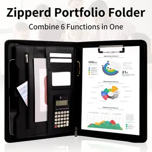 BRAVE ELK Unique Denim Style Superior Vegan Leather Business Portfolio with Zipper Interview Resume Notefolio Premium Legal Document Organizer with Card Holder Writing Pad and File Folders for Men and Women