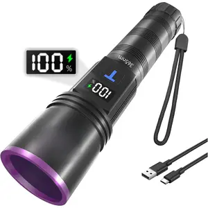 365nm Black Light Flashlight, UV Flashlight Rechargeable with LCD Display, Powerful Ultraviolet Lights for Pet Urine Detection, Resin Curing, Blood Tracking, Scorpion, Uranium Glass, A/CLeak