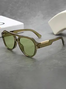 Fashion Vintage Square Dual Beam Pilot Sunglasses, Outdoor Versatile Travel Vacation UV Protection Glasses, Unisex Casual Style