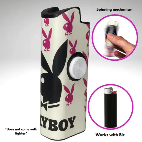 FLKR LYTR "Playboii" Plastic Fidget Spinner Lighter Holder - Polypropylene, Snug Fit Bic Lighter Accessory with Calming Effects, Security Protection, Spinners Compatibility