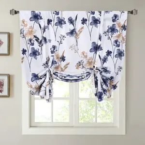 Tie Up Curtains for Windows Three-Layer Woven Roman Thermal Insulated Balloon Shade Rod Valance Curtain for Kitchen Living Room Bedroom Blue 42" Wx63 L
