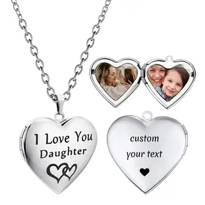 Free Custom Engraving Personalized Heart-shaped Photo Lockets Pendant  Silver Stainless Steel Necklaces for Daughter