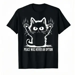 Angry Black Cat Funny Pet Humor Graphic T-Shirt, Sarcastic Unisex Casual Top