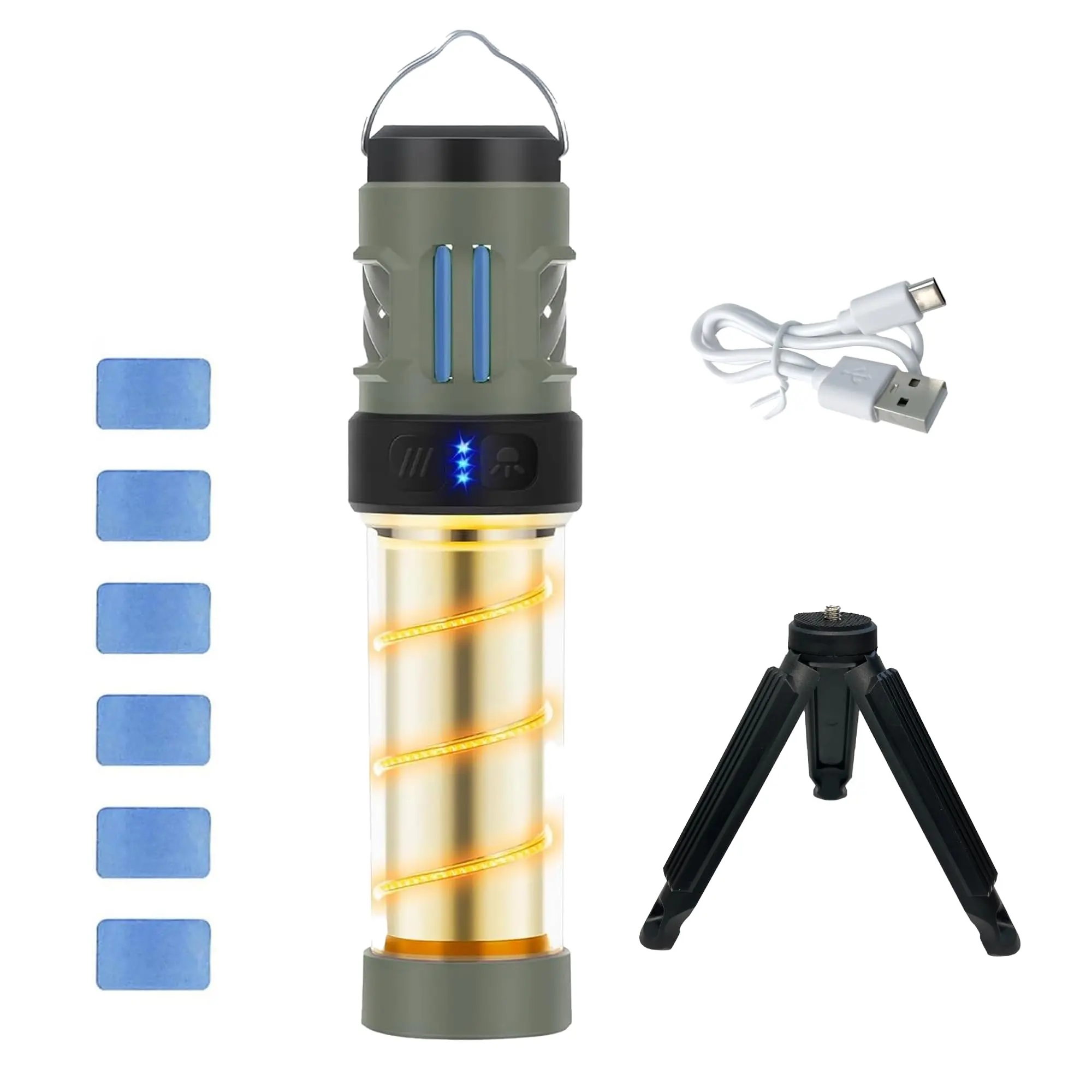 UPACDC USB-C Rechargeable Mosquito Killer Lamp Outdoor Lantern Flashlight with Citronella Mats, Magnetic Base, Tripod, Waterproof Design for Camping, Emergency Use