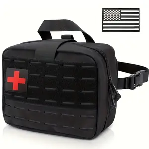 LUCIERNAGA Tactical Molle Medical Pouch - Upgraded Size, Large Capacity IFAK Pouch with Detachable Quick Release and Headrest Mount, Includes Flag and Cross Patch