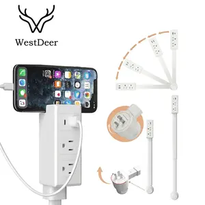 Westdeer Outlet Electrical Outlet Extender with USB-A USB-C & 2 AC Outlets Swivel Socket 22-34" Extension for Couches Nightstands Desks