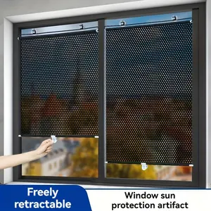 No-Drill Insulated Sunshade Curtain, Summer Window Shade, Suction Cup Retractable Kitchen Balcony Living Room Glass Door UV Protection, Windshield Sun Shade