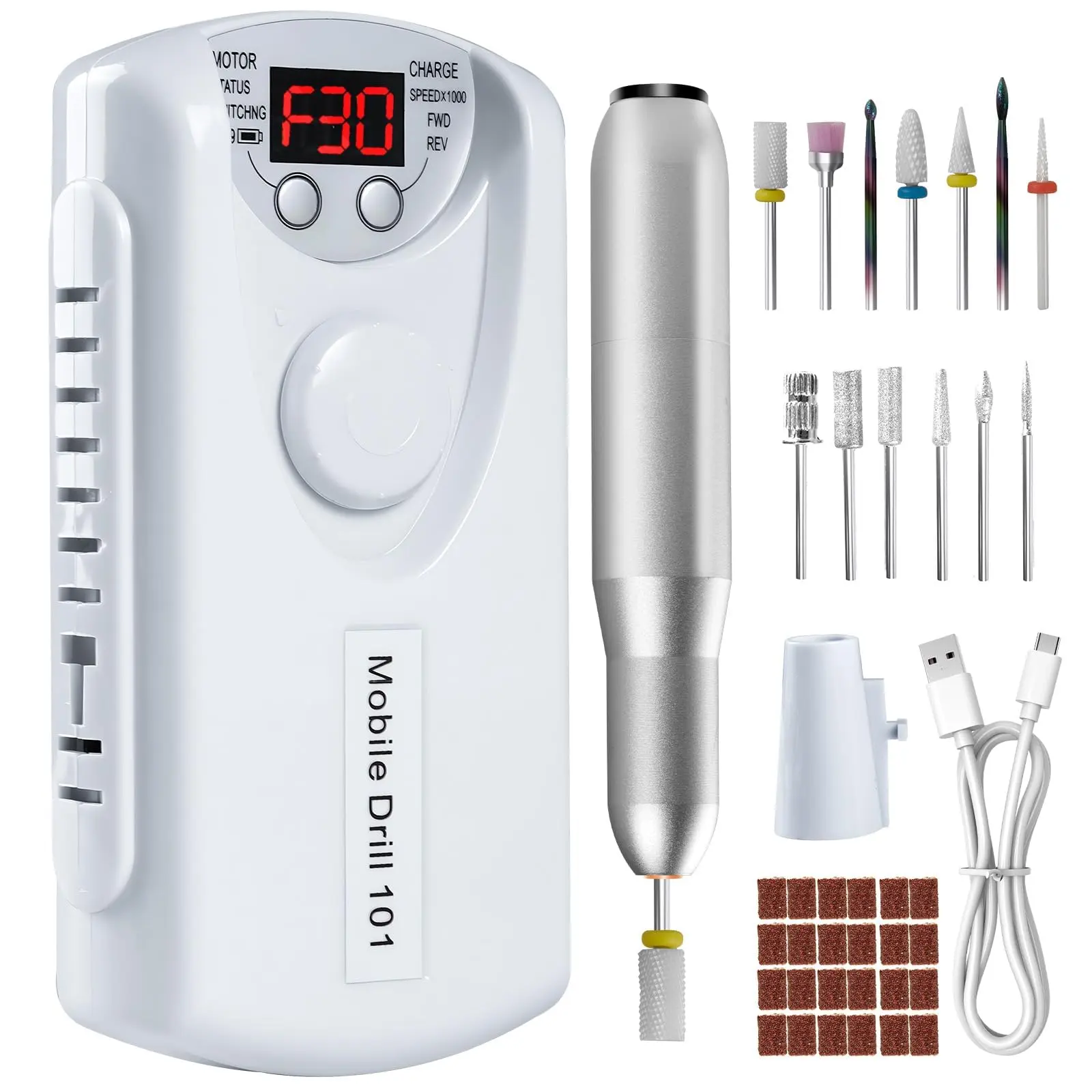 Rechargeable Electric Nail Drill Machine - Professional 35000 RPM Lightweight E-File with LCD Screen & 13 Bits, Nail Tech Supplies for Acrylic & Gel, Manicure, Efficient Heat Dissipation