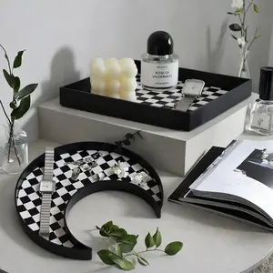 Checkerboard Pattern Storage Tray, 2 Counts/set Jewelry Perfume Storage Box, Desktop Makeup Organizer, Home Organizer for Bathroom, Bedroom, Living Room, Bathroom Decor Supplies, Bathroom Counter Organizer, Bathroom Accessories Organizer