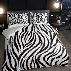 Three items with zebra stripe patterns Duvet Cover Set, 3-Piece Includes 1 Fitted Sheet and 2 Pillowcases, Soft Breathable Design, Suitable for Bedroom and Guest Room, Bedroom Bedding Set