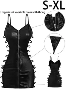 Slim Fit Bodycon PU Strap Dress | Adjustable Hip Straps & G-String | Clubwear & Night Out