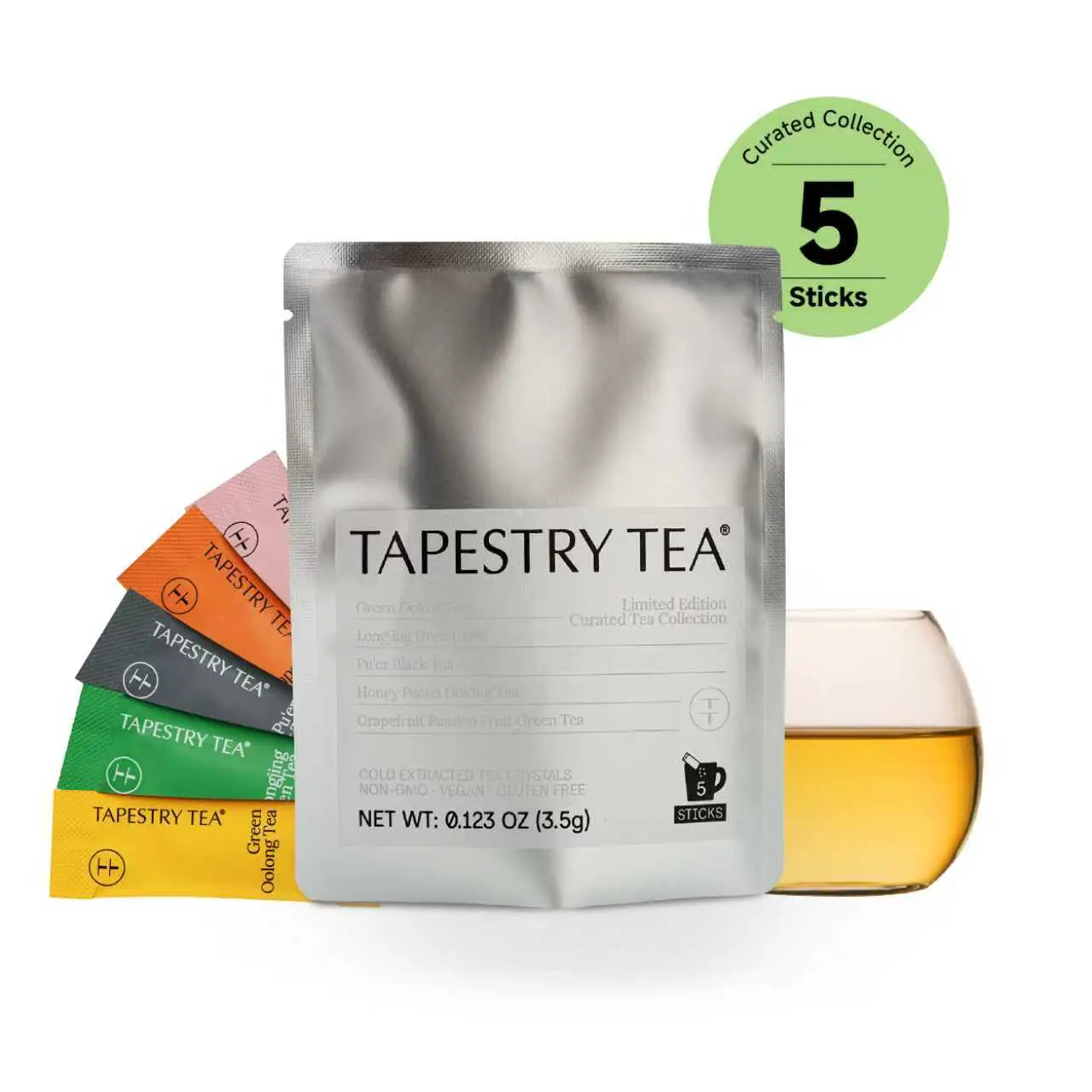 Tapestry Tea Instant Tea Crystals Sampler Pack | Cold Extracted Green, Black & Oolong Tea Powder | Hot & Cold | Sugar-Free Daily Ritual Starter Kit - 5 Sticks iced tea instant tea  daily ritual tea