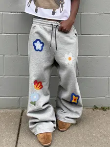 Men's Floral Drawstring Waist Flare Sweatpants, Flower Sweatpants, Graphic Sweatpants, Floral Print Sweatpants, Floral Print Bottom, Leisure Sweatpants