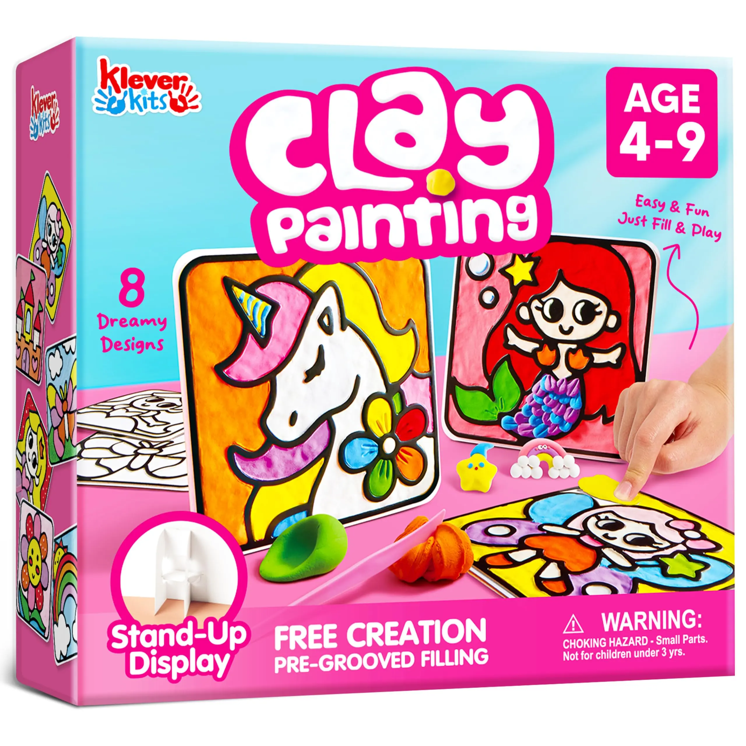 Klever Kits Air Dry Clay Painting, Air Clay Kit for Kids, 8 Pre-grooved Filling and Original Designed Boards, Easy Play and Non Toxic Material, Arts and Crafts for Kids Age 4-9