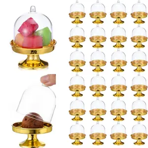 24Pcs Plastic Mini Cake Stand with Dome Lid Cover Clear Small Cupcake Display Holder Crystal Pedestal Stand Chocolate Candy Dessert Containers for Wedding Birthday Party (Gold, Transparent) - Home Improvement.