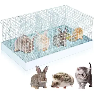 4 Hole Folding  Transport Cage, 28 x 16 x 12 in Portable  Bunny Carrier with Tray and Handles for Travel Temporary Housing, Indoor Outdoor  Habitat  Enclosure