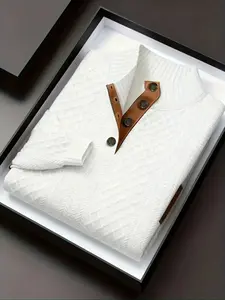 Men's Vintage Stand Collar Sweatshirt, Elbow Patch Design, Fall & Winter Button Pullover, Casual Wear, Perfect Gift for Outdoor Enthusiasts