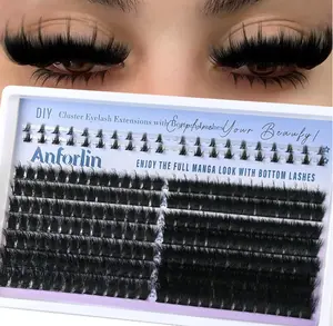 Thick Lash Clusters with Spikes 150D+200D Evil Look Cluster Eyelash Extensions with Bottom Lashes 12-20MM Spiky Manga Eyelash Clusters Wispy Individual Lashes Extension DIY at Home by ANFORLIN