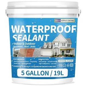Liquid Waterproof Sealant Clear Glue Adhesive 5 Gallon, Transparent Waterproof Coating Water-Based Invisible Repairing Leak Agent Roofs, Walls, Bathroom, Kitchen Indoor & Outdoor