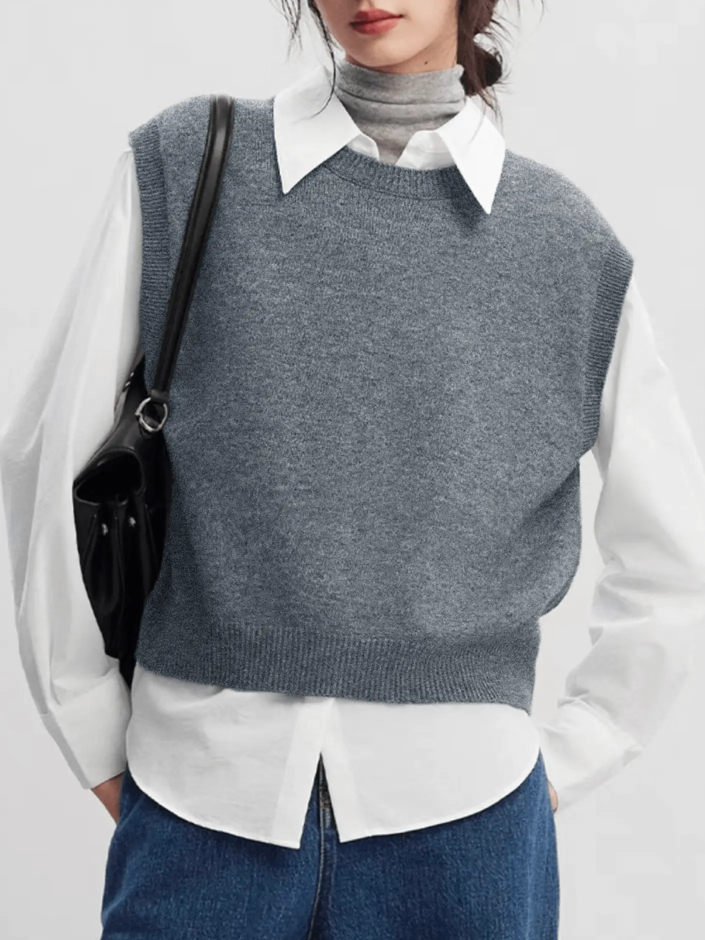Women's Minimalist Solid Crew Neck Knit Sweater Vest - Sleeveless, Soft Lightweight, Ribbed Hem, Basic Pull-On Top for Chic Casual Layering, Transitional Everyday Wear, 1 Piece