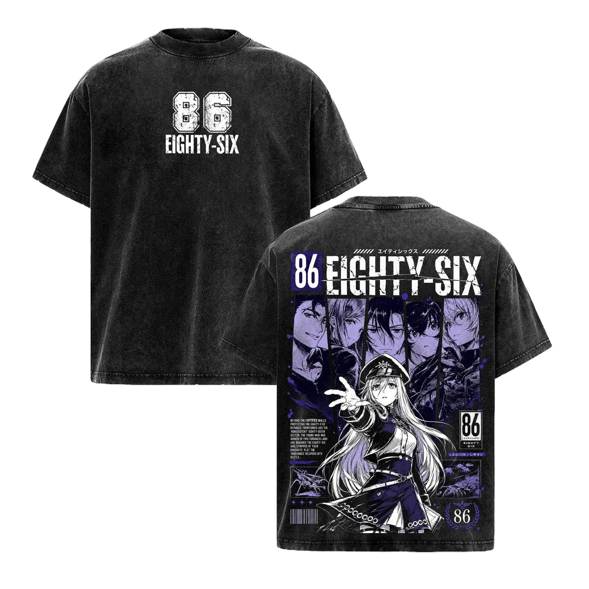86 Eighty Six Lena Anime Double Printed Vintage Washed Tee Unisex Oversize Anime Manga Washed Heavyweight Cotton T-Shirt