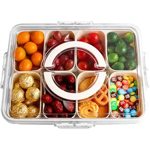 Snack Box Container, Snackle Box with Handle for Candy, Fruits, Nuts, Charcuterie and Veggies, Divided Serving Tray with Lid Perfect for Christmas Party and