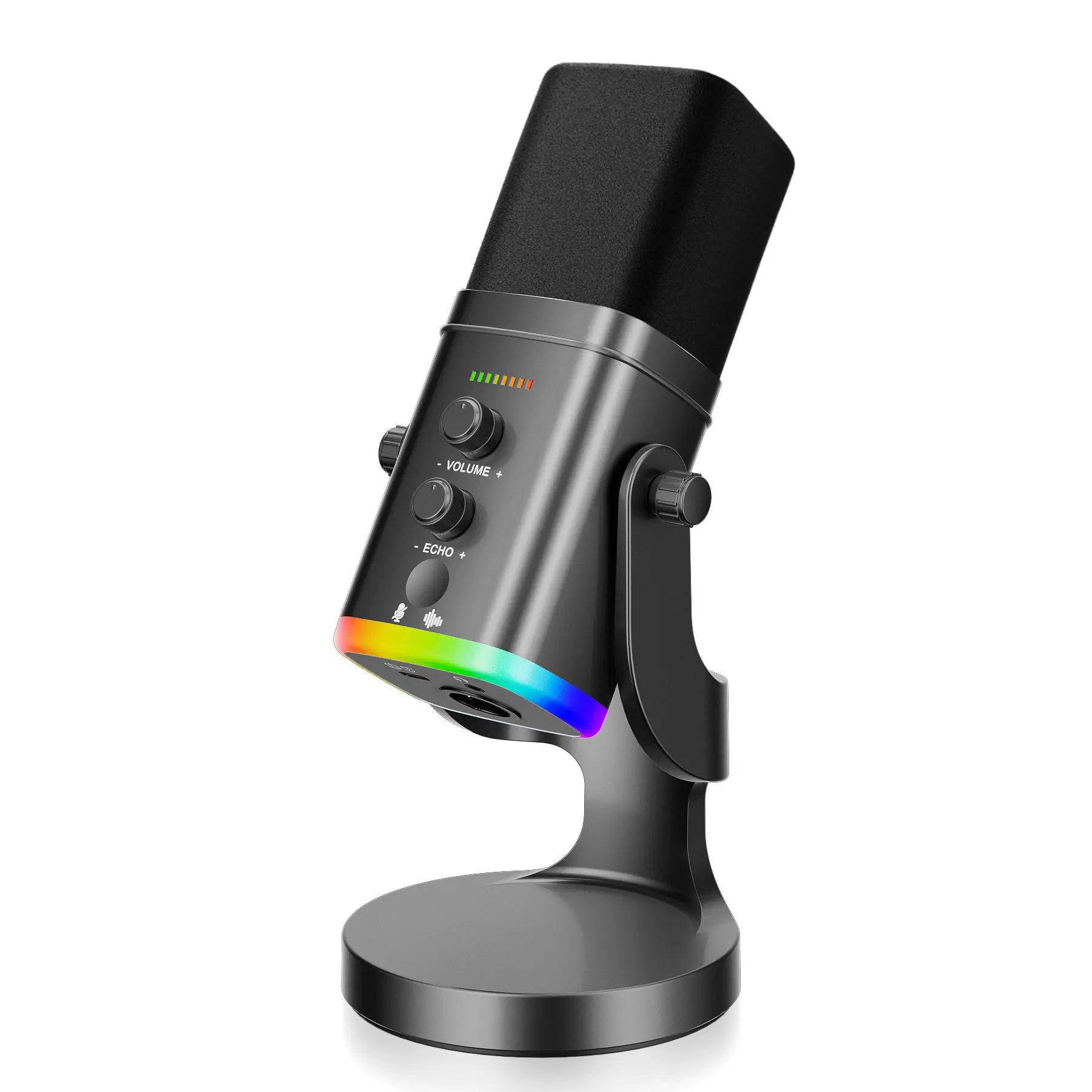 Facmogu YU8 Black XLR/USB Gaming Microphone for Podcast Recording Dynamic RGB Mic with Echo Volume Control Headphone Jack Mute Button Volume Control Desktop Mic for PC Gamer XLR Mic for Audio Interface Mixer