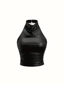Ladies  Sleeveless Top, Halter neck, Crop, Backless Design, Smooth Comfortable Fabric, Suitable for All Seasons, Perfect for Casual and Formal Occasions, Womenswear
