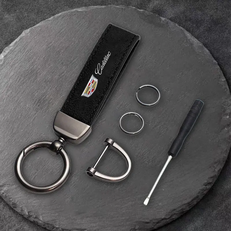 Cadillac Logo Keychain Decor, Ats Bls Ct4 Ct5 Cts Escalade Sls Srx Xt5 Xt6 Xts Car Key Holder, Suede Leather & Alloy Ring Design, Car Key Chains